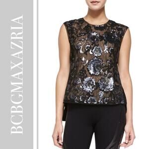BCBGMAXAZRIA Savannah Long-Back Sequined Top